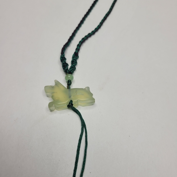 Necklace green or black thread jadeite carved stone year of the dog new - Picture 11 of 13